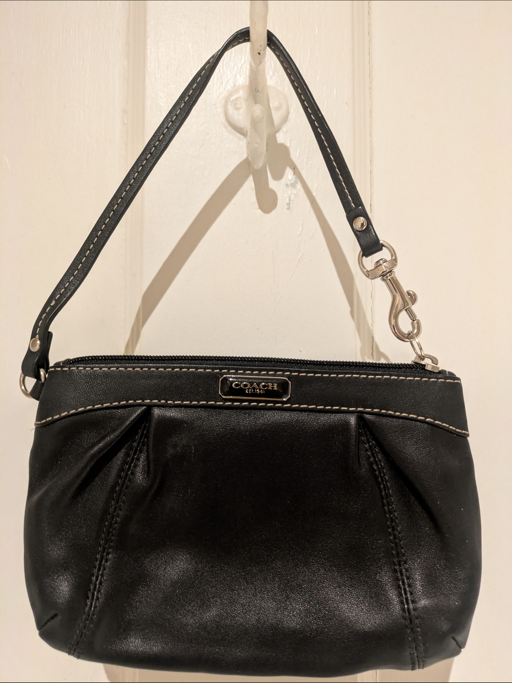 COACH Black Leather Wristlet Pouch